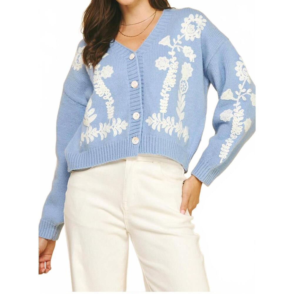 NEW PINCH floral fancy cardigan top in blue